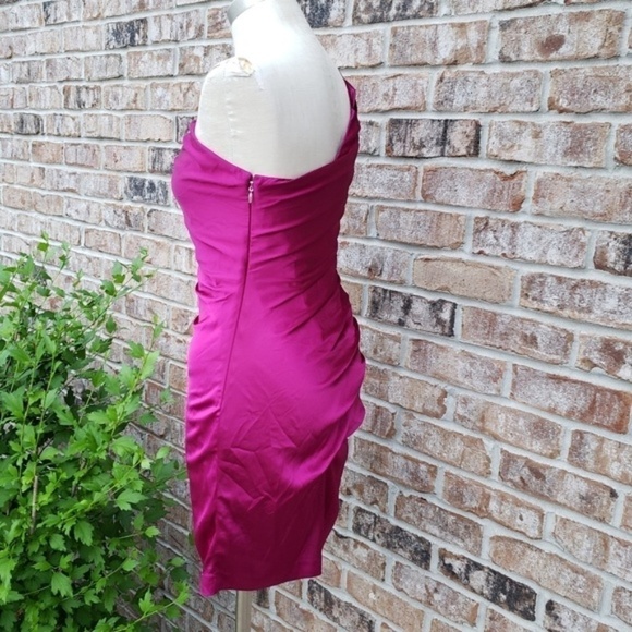 NWT Express One-Shoulder Pleated Layer Dress Pink - Picture 4 of 6